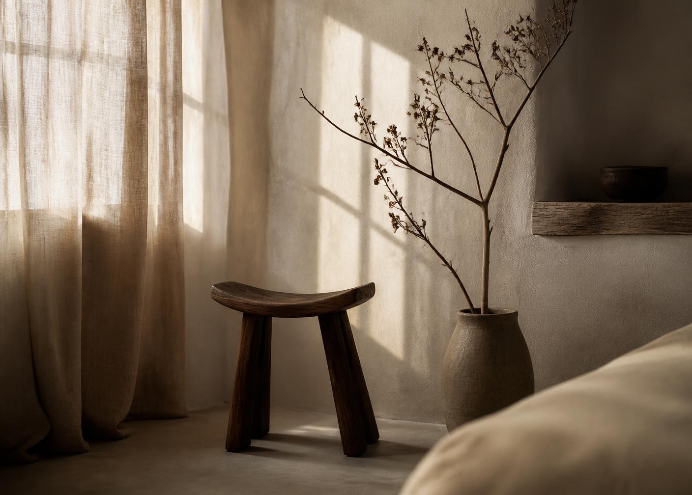 A calm, minimal room in warm afternoon light